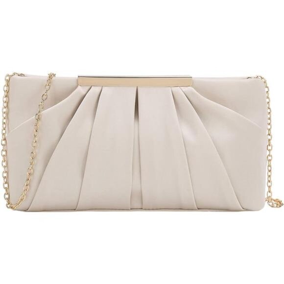 CHARMING TAILOR Clutch Evening Bag Elegant Pleated Satin Formal Handbag Simple - Picture 2 of 14
